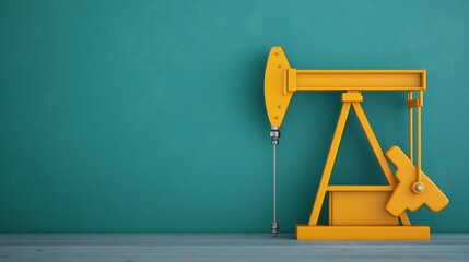 Yellow Oil Pump Jack on a Turquoise Background