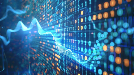 digital data flows through vibrant network of binary code, showcasing dynamic nature of technology a