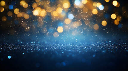 Wall Mural - background of abstract glitter lights. gold, blue and black. de focused