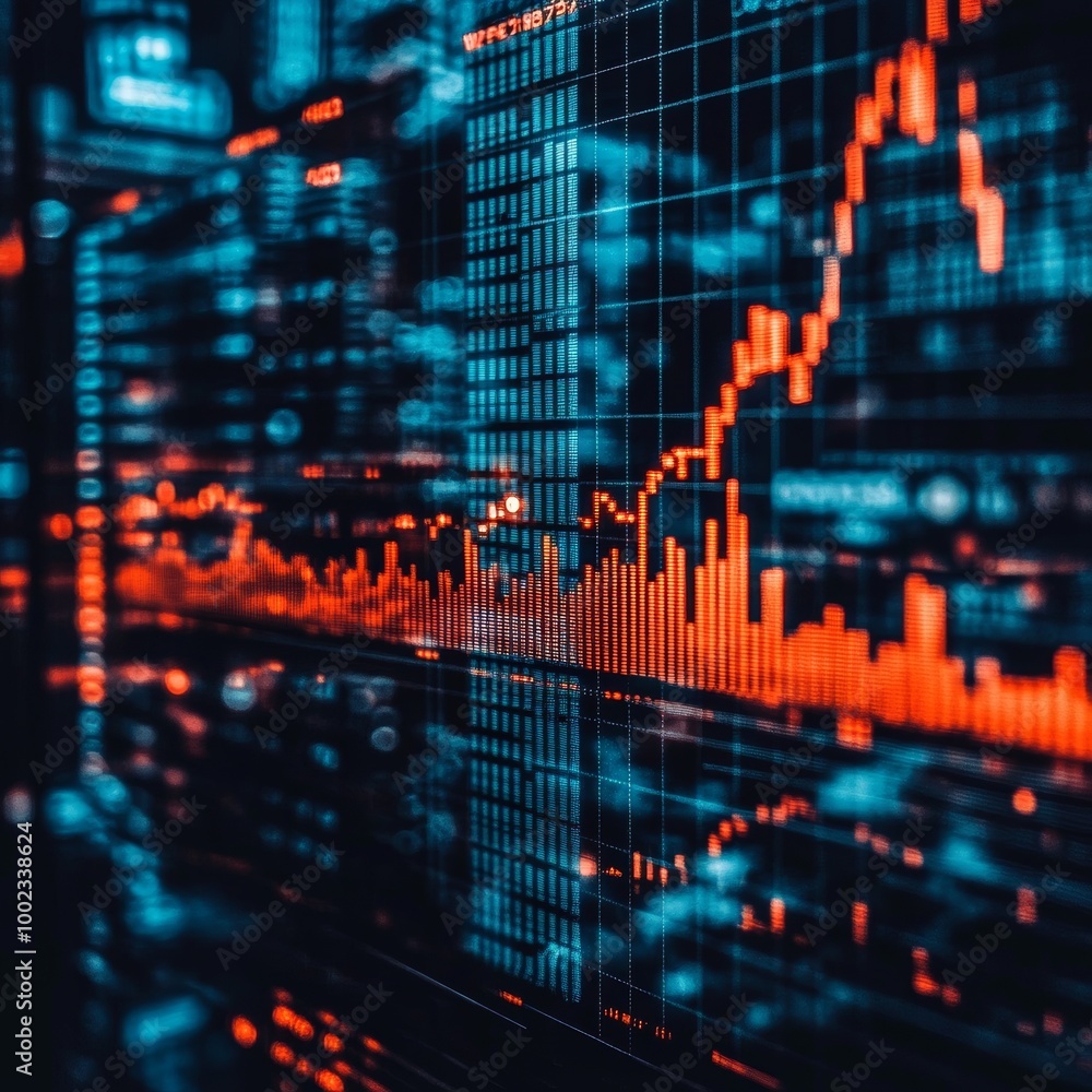 Financial Charts And Graphs With Red And Blue Overlay, Market Data ...