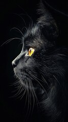 Sticker -   A black cat with yellow eyes under the light