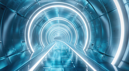 Poster - Futuristic digital technology background with a glowing circular tunnel.