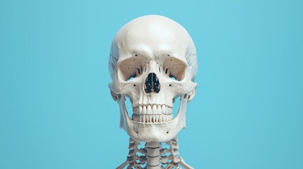 Wall Mural - Realistic Human Skull Model on Blue Background