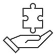 © tentacula - Puzzle Piece on Hand vector Jigsaw Puzzles thin line icon or symbol