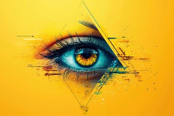 Wall Mural - A Close-Up of a Human Eye with a Yellow and Black Design