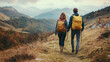 © ANDREI - Loving mid aged couple with a backapacks hiking on the hills together