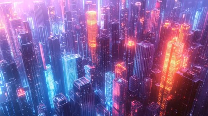holographic city. 3d rendering of a futuristic metropolis with holographic projections