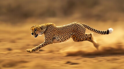 Wall Mural -   An image of a cheetah in motion with a fish in its mouth, set against a softly blurred backdrop