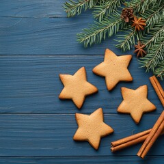 Wall Mural - Star Shaped Cinnamon Cookies on a Wooden Table