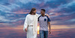 © ana - Jesus Walking Next to a Christian: A Profound Illustration of Spiritual Companionship, Faith, and Divine Guidance on the Path to Salvation, Offering Hope, Comfort, and Love in Christian Life