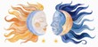 © SERHII - Celestial harmony: artistic representation of sun and moon unity in watercolor