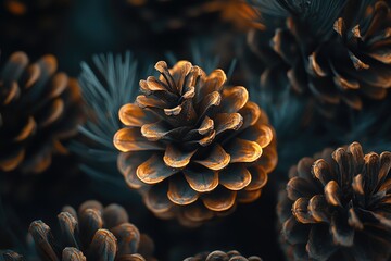 Poster - Close-up of a Brown Pine Cone with a Golden Sheen