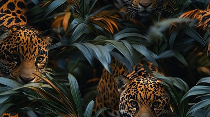 Wall Mural -   A close-up of a group of animals in a field of grass and plants with one of them looking directly at the camera