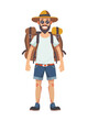 © Ashiyana - A cheerful cartoon man with a beard, wearing a hat and sunglasses, carrying a large backpack, and ready for an adventure