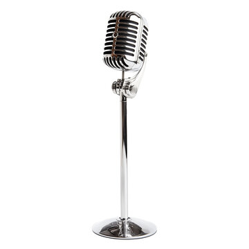 Silver vintage microphone isolated on transparent or white background