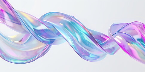3d render of simple colorful ribbon in white background, gradient glass effect, holographic style, f