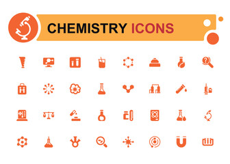 Wall Mural - chemistry lab icons set. related to showing assorted experiments. filled icon collection, glyph icon