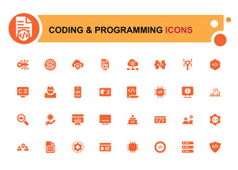 Wall Mural - coding and programming set of web icons. software development icons, filled icon collection, glyph f