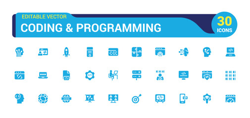 Wall Mural - coding and programming set of web icons. software development icons, filled icon collection, glyph f