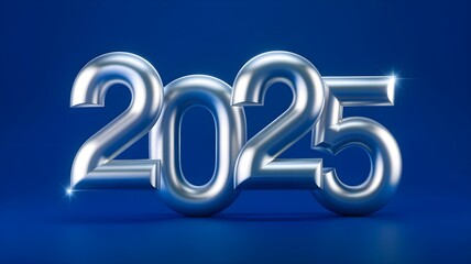 Happy New Year, 2025 text on dark blue background 3d render concept with metal effect, isolated on snow background.