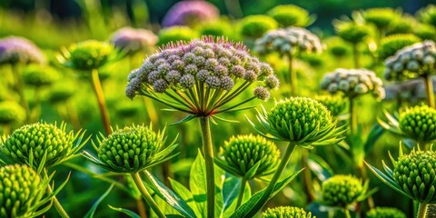 Wall Mural - Lush green foliage envelops vibrant stink weed plants thriving wildly in nature's landscape, creating a rich tapestry of color and life in their surroundings.