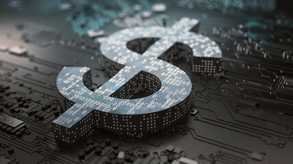 Wall Mural - Digital Dollar Symbol on Circuit Board