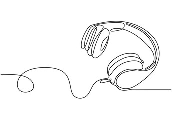 One line drawing of a headset. Symbolizes audio communication in a sleek design.