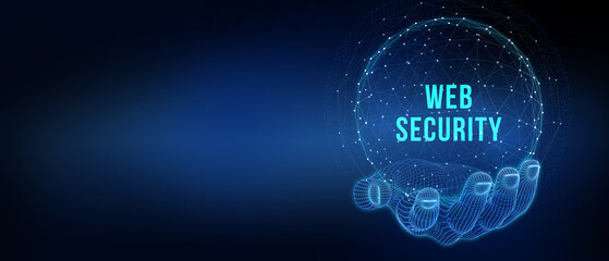 Wall Mural - Web security. Cyber security, computer data encryption and internet protection. 3d illustration