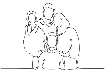 Wall Mural - One Line Drawing of a Family with Parents and Children, Clean Design Representing Togetherness.