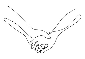 Wall Mural - One Line Drawing of Two Hands Intertwined, Minimalist Representation of Togetherness and Support.