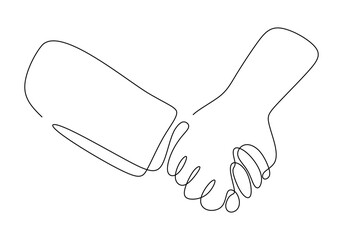 Wall Mural - One Line Drawing of Two Hands Holding Each Other, Simple Illustration of Friendship and Solidarity.