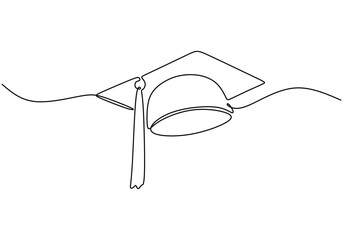 One line drawing of a graduation cap. Representing achievement and success.