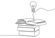© berkahlineart - One line drawing of a light bulb on books. Combining illumination and education.