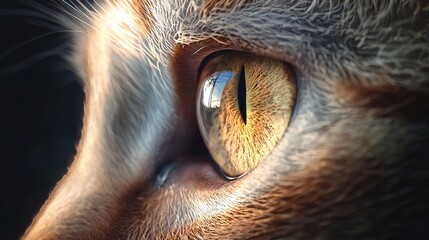 Wall Mural -   A macro shot of a feline's pupil with the sky mirrored inside