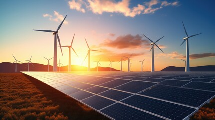 Wall Mural - solar cell in solar farm, alternative energy and sustainable energy, photovoltaic, pure energy renew