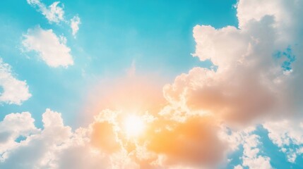Wall Mural - the bright sun radiates warmth as it filters through the fluffy clouds, creating a tranquil and invi
