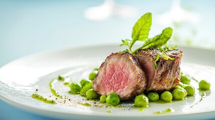 Wall Mural -  Meat plate with green sauce and pea sprouts