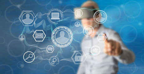 Wall Mural - Man touching a social network concept