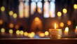 © -Y4NN- - cierge dans une cathédrale pour la fête religieuse de la Toussaint, arrière-plan flou, espace de copie