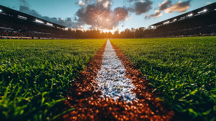 Wall Mural - American football field stadium lights helmet and ball touchdown background