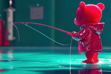 Poster - Red Bear Fishing in a Surreal World