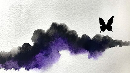 Poster - Abstract Watercolor Painting of a Butterfly on a Cloud