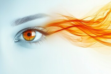 An eye with a flowing orange abstract element emanating from it.