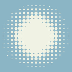Duotone pop art background. Circle blue gradation frame. Halftone fade gradient. Anime curve backdrop dot pattern. Banner with half tone effect. Cartoon print. Vector illustration