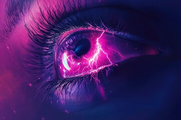 Close-up of a Human Eye with Pink Lightning Bolts