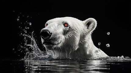 Sticker -   Black & white photo of Polar Bear in water with eye bubbles