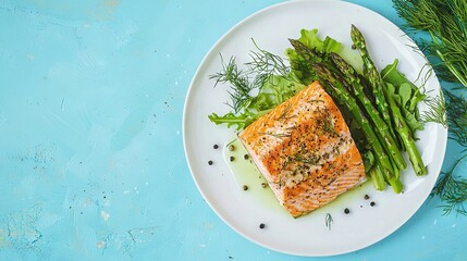 Canvas Print -   White plate topped with salmon, asparagus and dill