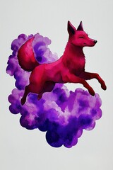 Wall Mural - Pink Fox Leaping Through Purple Clouds