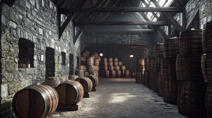 Wall Mural - Barrels in an Old Stone Cellar