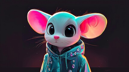 Sticker - Cute Cartoon Mouse in Neon Jacket